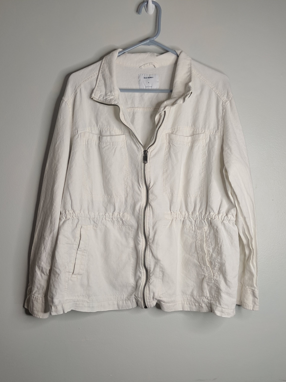 Old Navy Women's Cream Zip-Front Utility Jacket